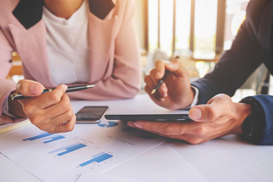 Reviewing salary data on a tablet