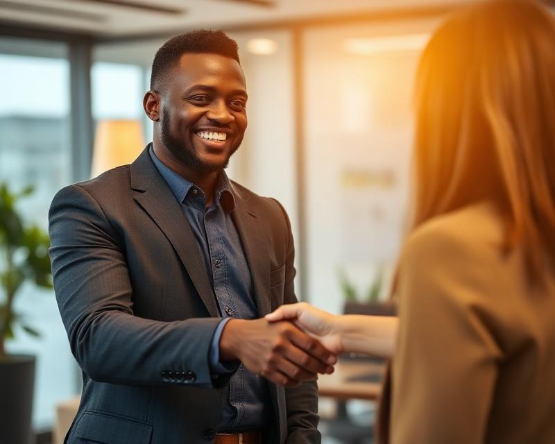 Professional accepting a job offer with a handshake